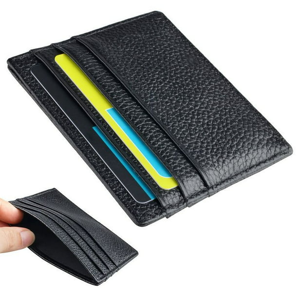 Slim black real leather credit card oyster holder thin wallet ID case 7 slots